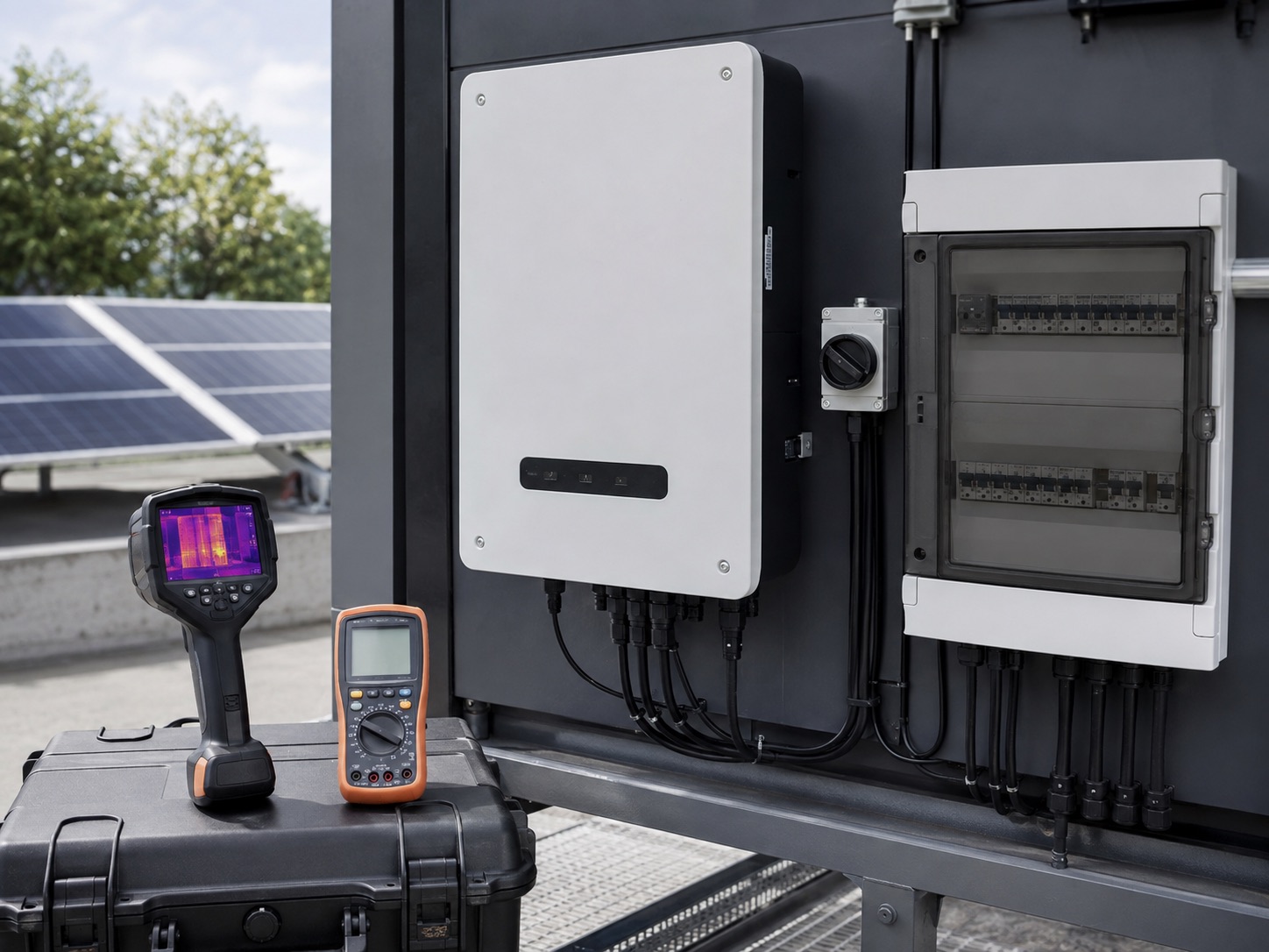 Solar PV electrical health check using thermal and electrical test instruments